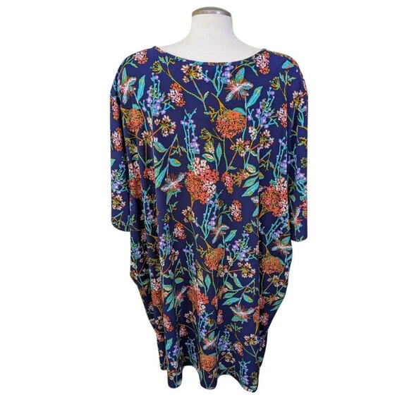 Ulla Popken Womens Tunic Top Plus 36/38 Navy Blue Floral Short Sleeve Pockets - Picture 2 of 6